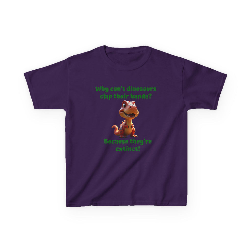 Kids T-Rex T-Shirt — Cute Joke "Why can't dinosaurs clap their hands? Because they're extinct!" Graphic Tee